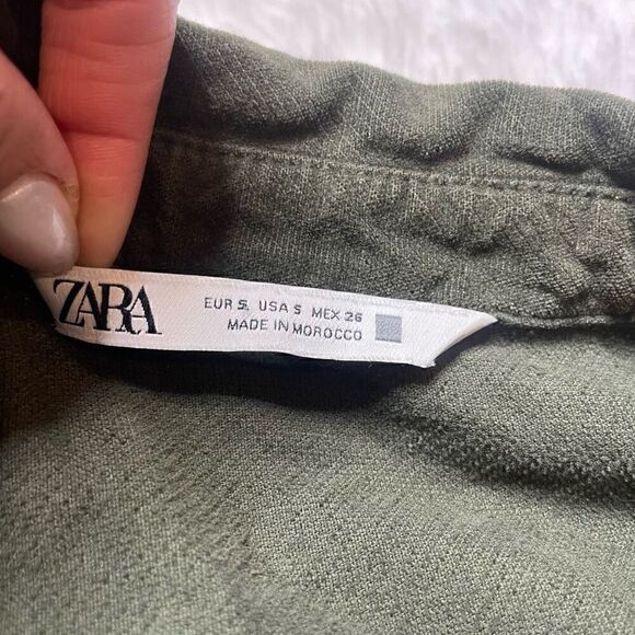 Zara Dress Army Green Corduroy Tiered Small Long Sleeve Vneck Gold Button Fall - Picture 5 of 10